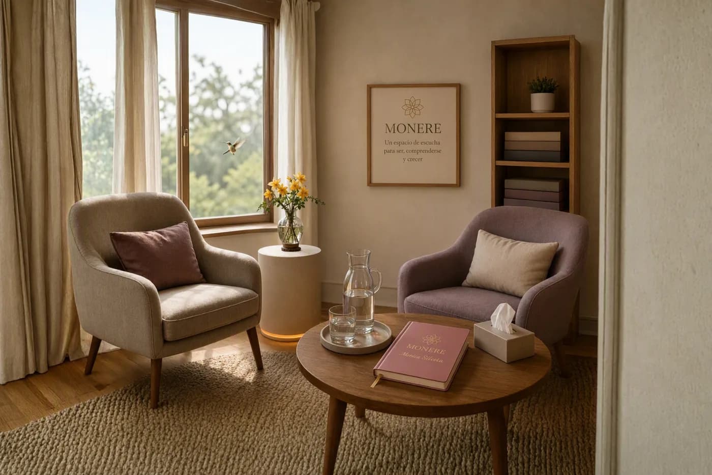 Rincón de meditación y serenidad en Monere con sillón y luz natural